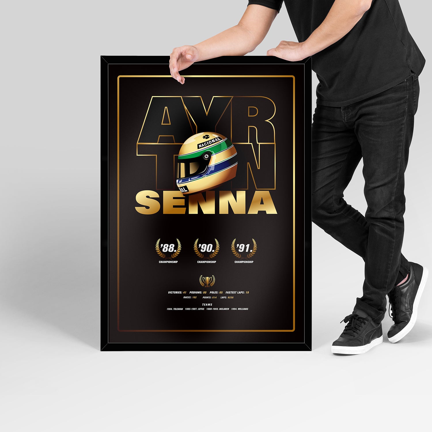 Senna Tribute Golden Poster Premium, 100x70cm, plus ram