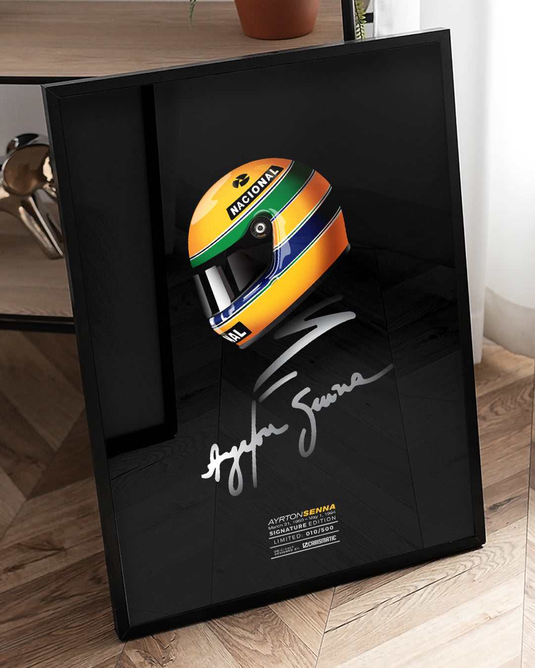 Ayrton Senna Signature poster, limitirana serija na premium saten papiru. 50x70cm uramljen.