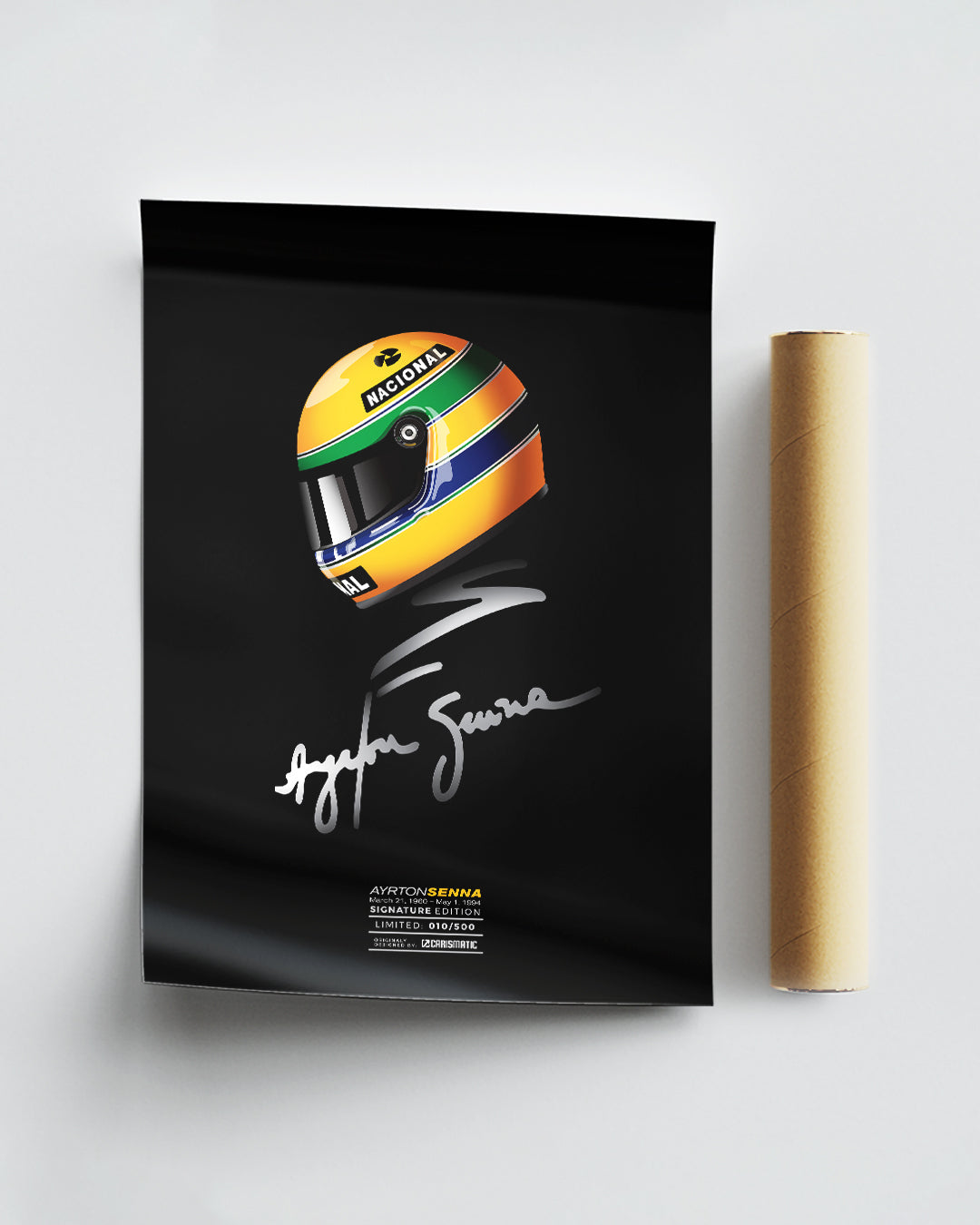 Ayrton Senna Signature poster, limitirana serija na premium saten papiru. uramljen.